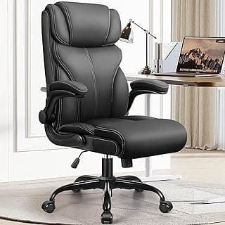HeroSet Office Chair, Ergonomic Big and Tall Computer Desk Chairs, Executive Breathable Leather Chair with Adjustable Flip-up Armrests, Lumbar Support Swivel PC Chair with Rocking Function