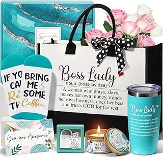 Boss Day Gifts for Her Women, Best Boss Lady Gifts for Women Cool Bosses Christmas Gift Basket for Female, Funny Thank You Bosses Lady Appreciation Birthday Farewell Gift Set with Canvas Tote Bag