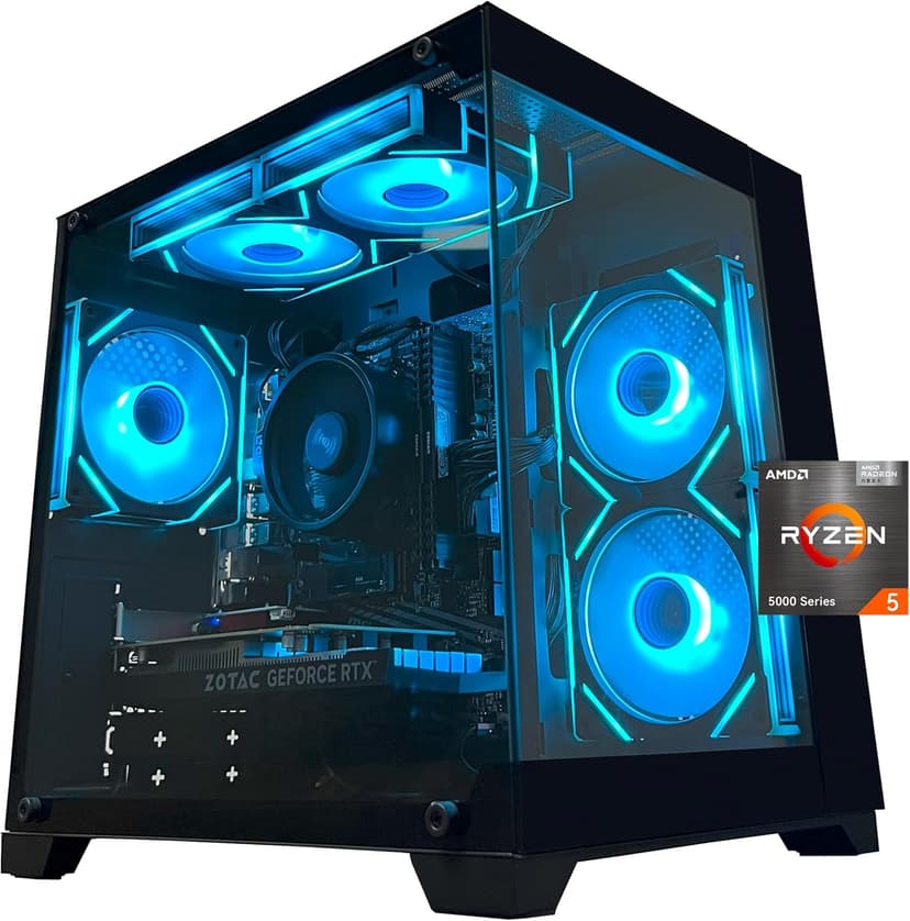 SKYESEV Gaming Desktop Computer PC,AMD Ryzen 5 5600,RTX3050 6GB,32GB RAM and 1TB M.2 NVMe PCle,ARGB Fan,WiFi,Game Design Office Console,Sea View Room,Prebuilt Gaming PC Tower
