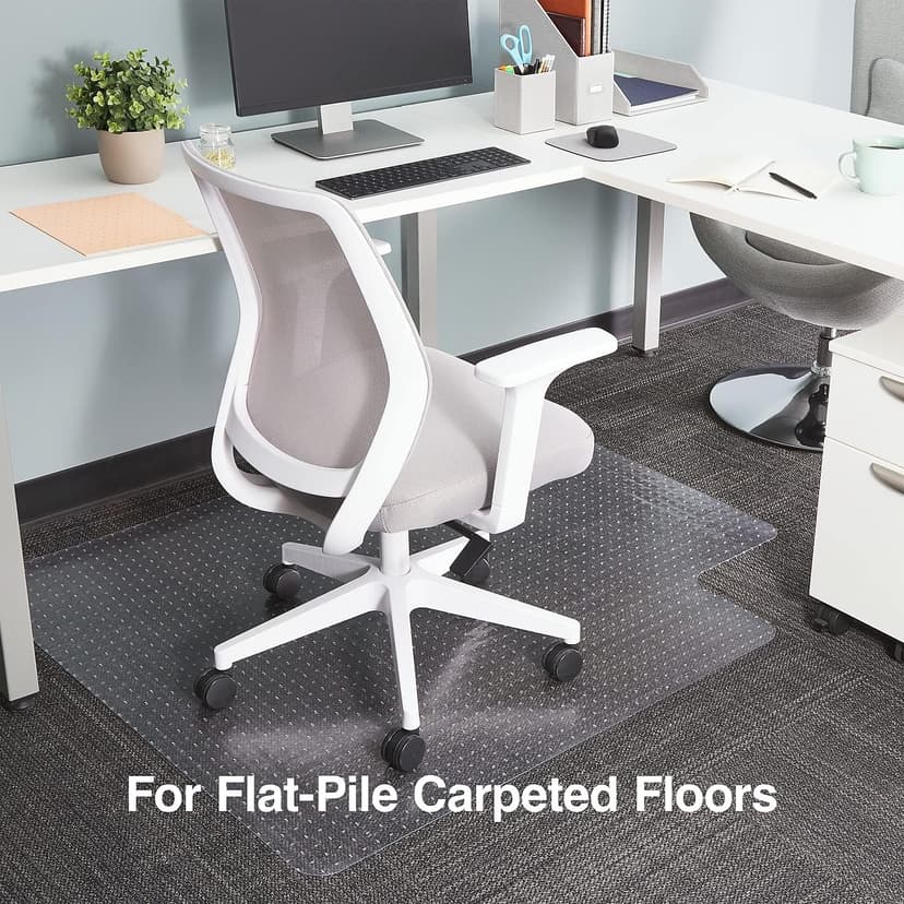 Staples Office Chair Mat, Clear Floor Mats with Lip, Flat-Pile Carpets, Extended Under-Desk Coverage, 53 x 45 Inch, Smooth Glide