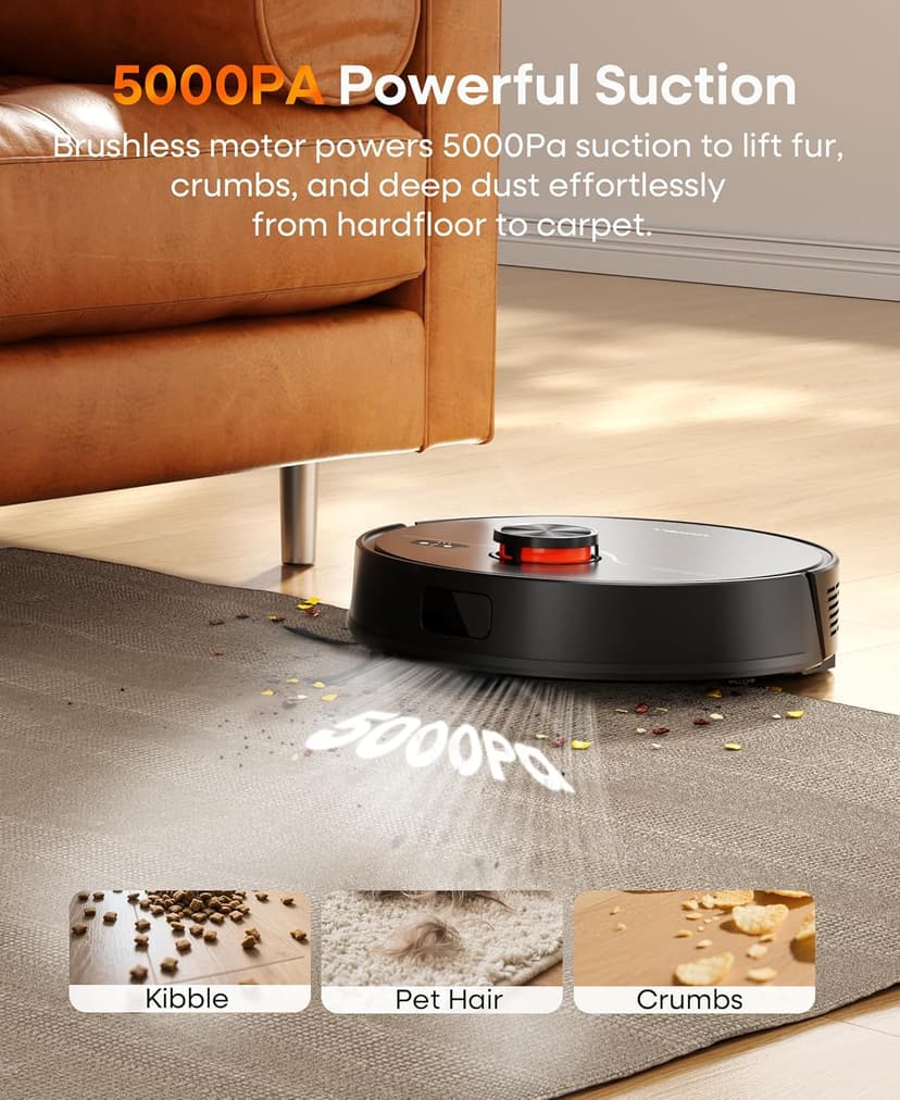 Robot Vacuum and Mop Combo,Lidar Navigation Robotic Vacuum Cleaner with 3.5L Self Emptying Station,5000Pa Vacuum Robot,180mins Runtime,No-Go&No-Mop Zones,App/Alexa/Remote Control,UR3