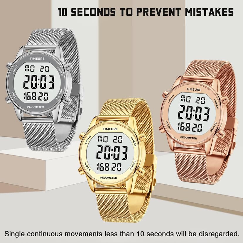 Women's Step Counter Pedometer Watch with Stainless Steel Bracelet, Stylish Design, No App, No Charging Needed for Step, Calorie, Distance, Alarm, Countdown Timer,TU-2401