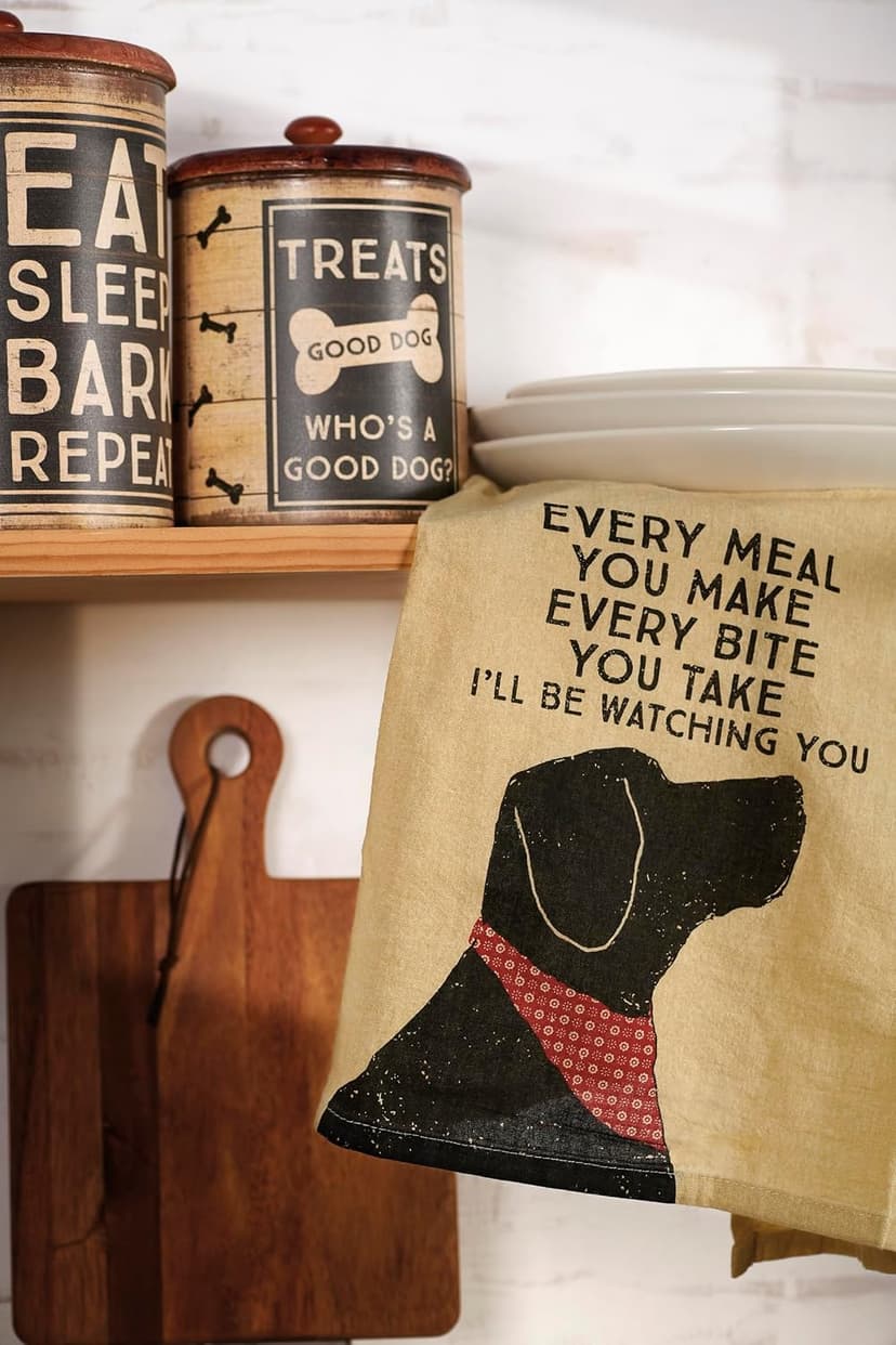 Primitives by Kathy Cotton Dish Towel Set - Dog Design, Kitchen/Bathroom Decor, Tea Towels, 28"x28"