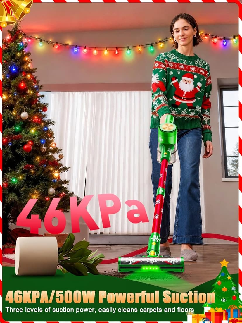 Cordless Vacuum Cleaner, 46Kpa//500W/55Mins Vacuum Cleaners for Home, Self-Standing Stick Vacuum, LED Display & Anti-Tangle, Lightweight Rechargeable Vacuum for Carpet, Floor