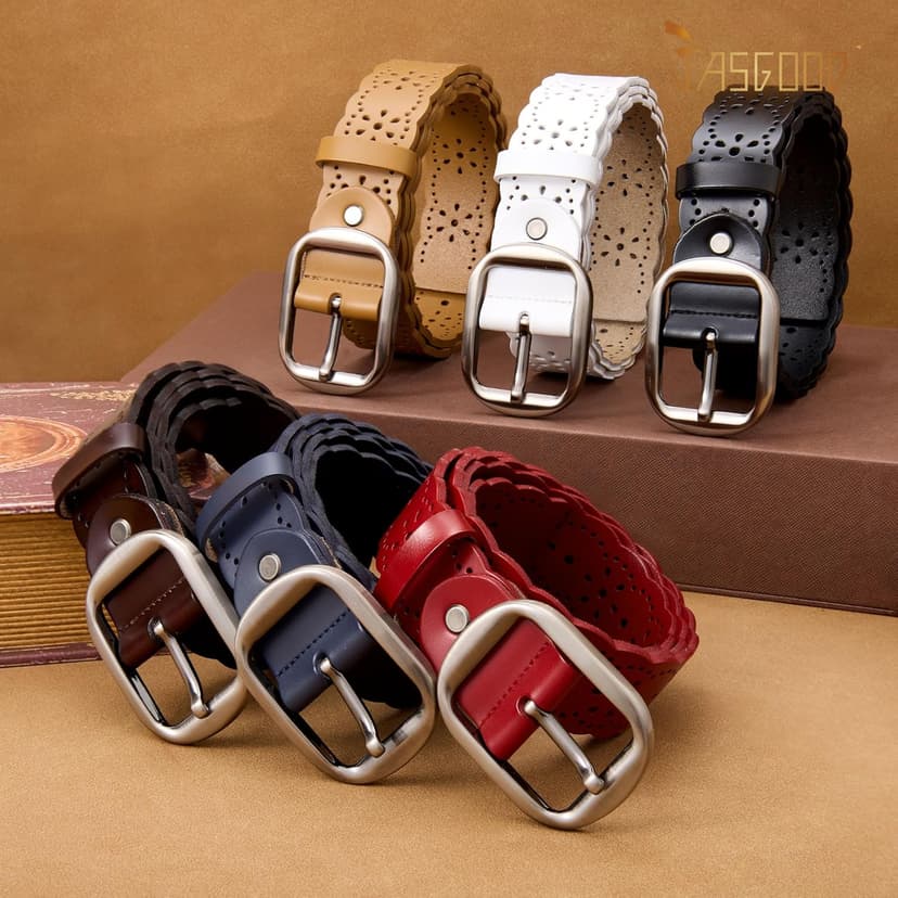 JASGOOD Women's Hollow Flower Genuine Leather Belt for Jeans Pants Wide Belt for Ladies