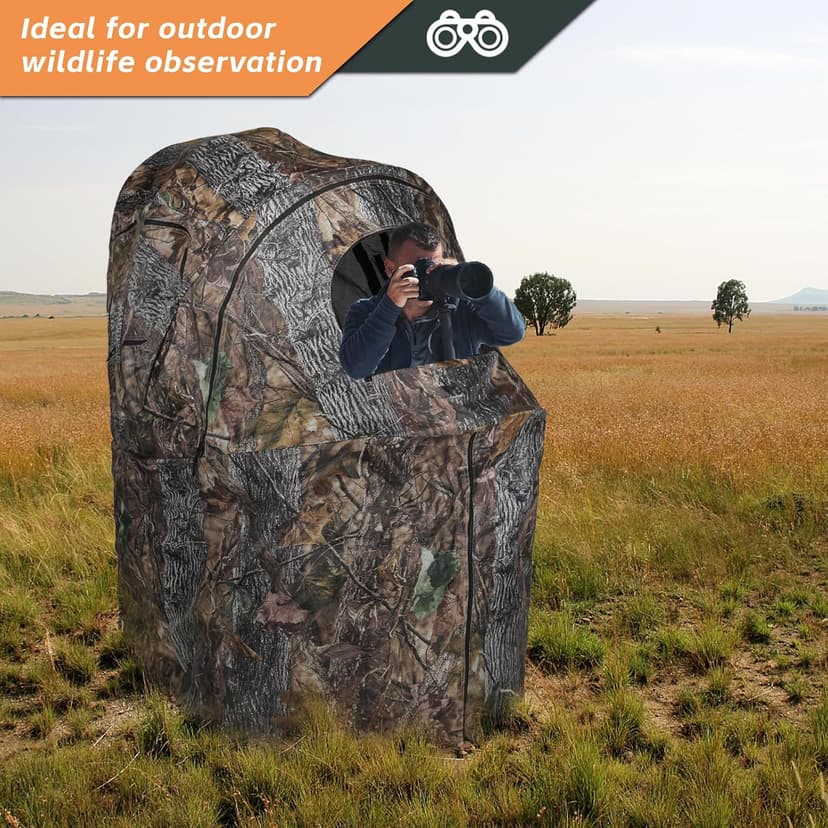 FUNHORUN Hunting Chair Blind, 1/2 Man One-Way See Through Ground Blind, Portable 1/2 Person Camouflage Chair Tent with Carrying Bag