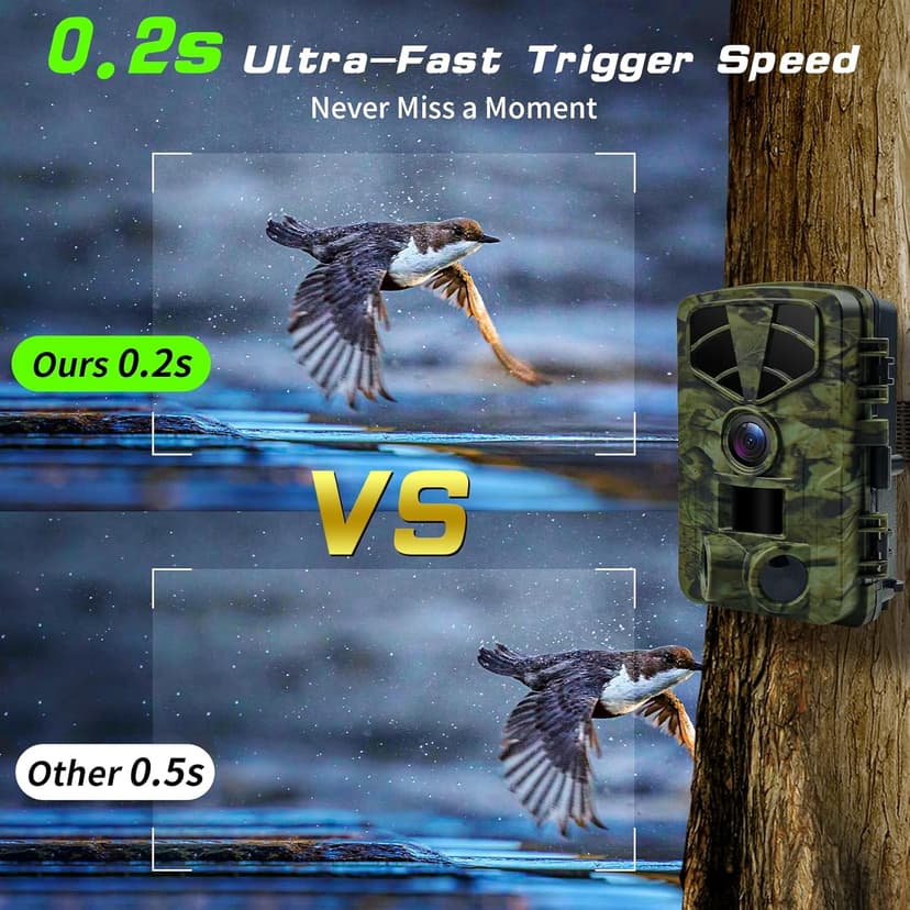 Trail Camera 4K, WiFi Game Camera, 120°Wide Angle, Night Vision Cameras, 32GB TF Card, IP66 Waterproof, Deer Scouting or Home Security, 0.2s Trigger Motion Activated for Wildlife
