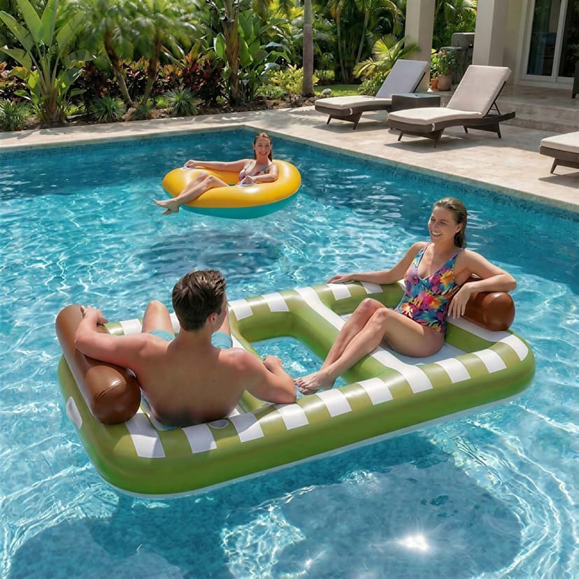 Funscape Large Inflatable Pool Floats, 87" x 53" Water Floating Hammock Tanning Pool Louger Adults, Outdoor Sun Bathing Tan Bed Mesh Mat, Swim Water Raft Floatie Summer Beach Lake Party Gifts (Green)