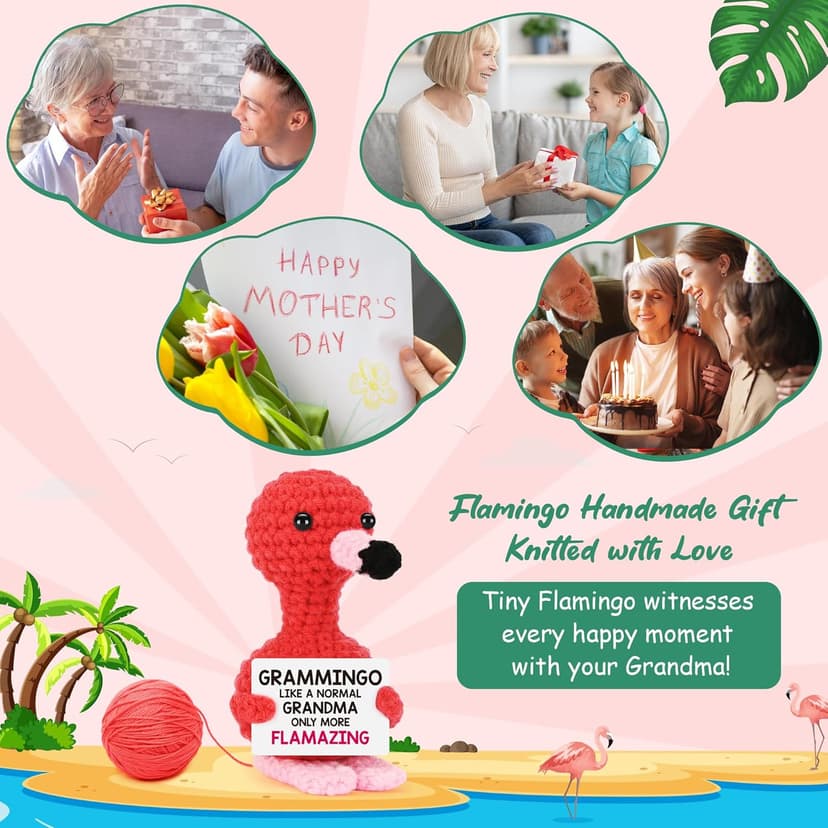 Grandma Birthday Gifts from Grandkids, I Love You Grandmother Birthday Gifts, Christmas for Great Grandma Nana Gigi Mimi Present from Granddaughter Grandson, Funny Handmade Crochet Flamingo Grammingo