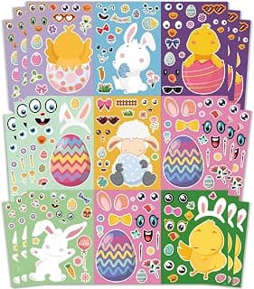 OHOME Easter Basket Stuffers for Kids - DIY Happy Egg Bunny Sticker Crafts Stickers for Toddlers,Kids Easter Gifts Decor Treats Games Toys Activities Party Favor Supplies(24 Sheets) B0CQ2MRY7Z