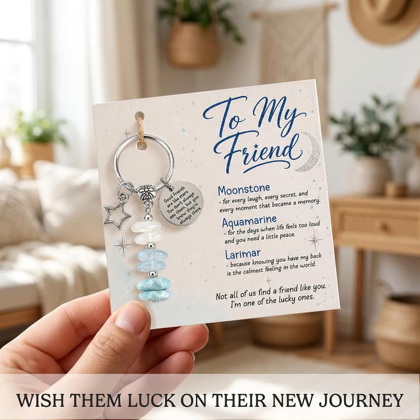 Made With 3 Types Of Genuine Stone Beads And Stainless Steel Ring, Lightweight 2.43 Inch Keychain, Includes Sentimental Card 2.43 Inch Crystal Keychain Gifts For Women, Friend, Coworker, Daughter, Mom B0H5WQWGNL