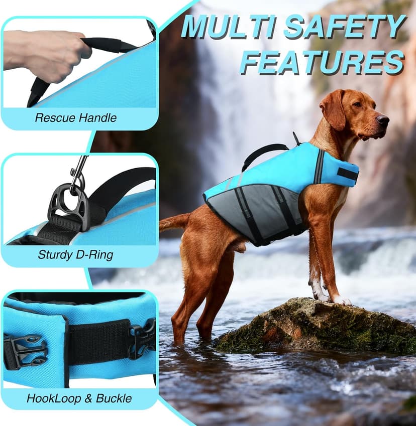 VIVAGLORY Sports Style Dog Life Vest, Dog Life Jacket for Swimming & Boating, Ripstop & Buoyancy for Puppy Doggy, Lifejacket with Handle, M, Blue