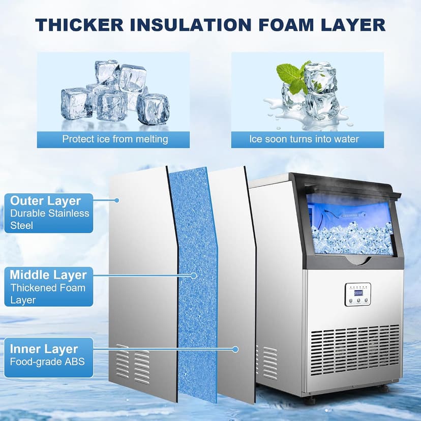 90LBS/24H Commercial Ice Maker Machine, Undercounter or Freestanding Stainless Steel Ice Machine with 25LBS Storage, 32 Cubes/Cycle, Self-Cleaning & Quiet Operation for Home, Bar, Restaurant