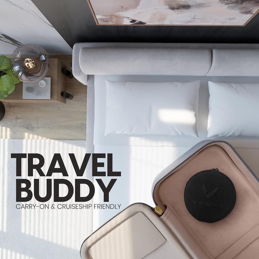 VENTY Portable Fan - Wireless Battery Operated Fan - 4 Speeds - LED Lighting - Carry Case & Remote Control - Cruise Travel - Outdoor Travel RV Power Bank With USB-C Port (Black with Case) B09PMQF5S9