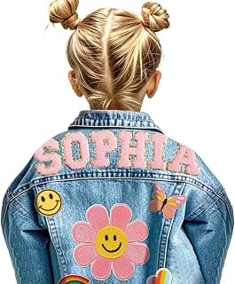 Rryoumisun Personalized Kids Denim Jacket with Names, Custom 1-14 Years Old Girls Boys Spring&Fall Outerwear Jackets B0DDDNW4CR