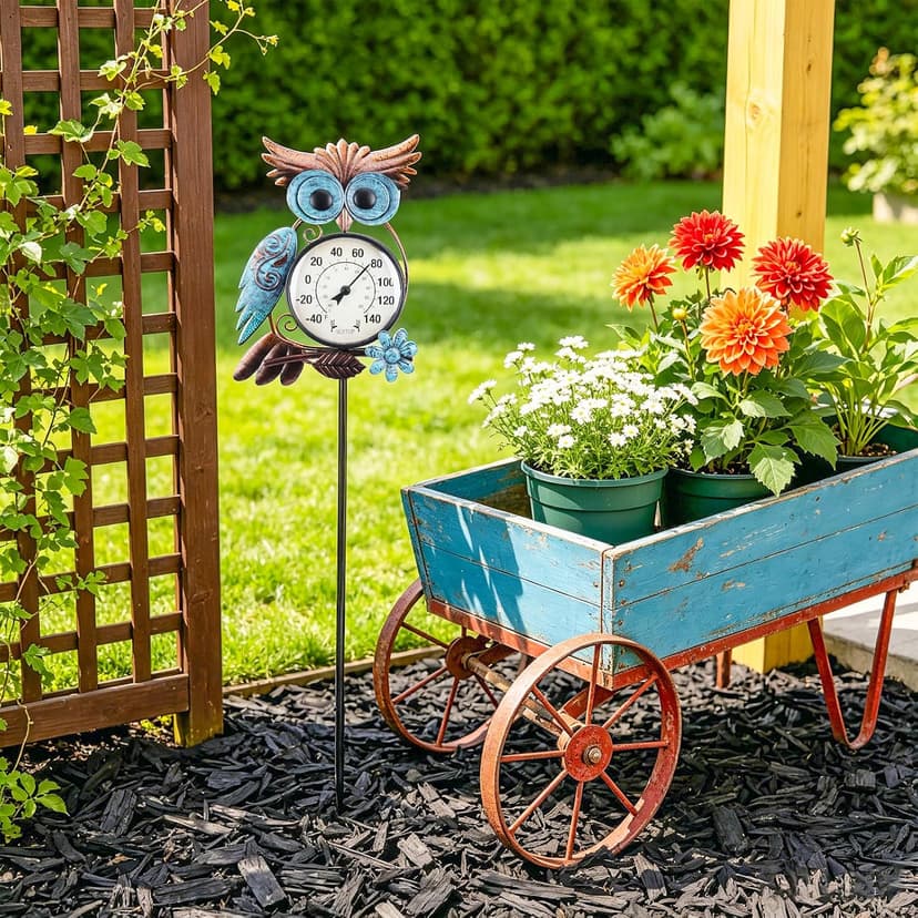 No Battery Needed Garden Stake Wall Art Gifts Idea Waterproof MUMTOP Outdoor Thermometer, Owl Outside Decor for Patio, Yard and Garden B09XB9V83S