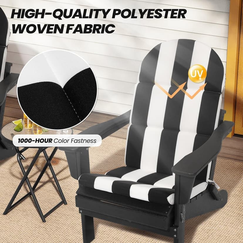 Crestlive 50x19.6 Inch Adirondack Chair Cushion Set of 2, Water Repellent, Fade Resistant, High Back Outdoor Rocking Chair Cushion for Patio, Black White Stripe