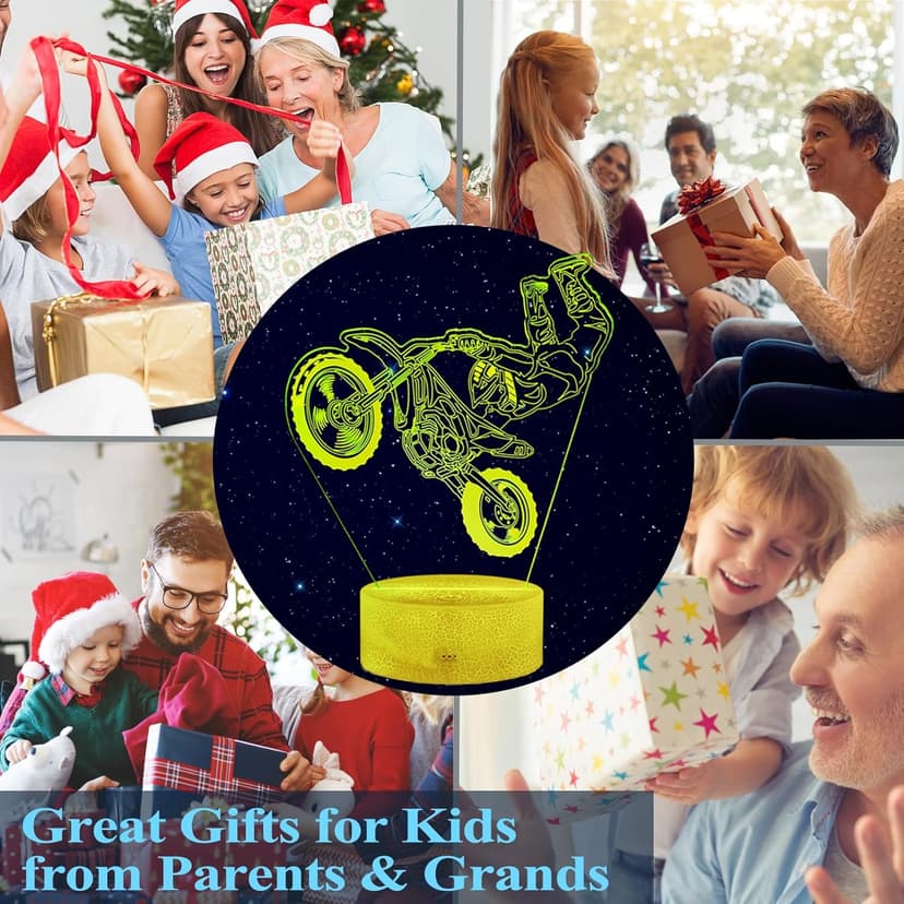 Dirt Bike Night Light, Dirt Bike Gifts for Boy, 3D Illusion Lamp with Remote Control, 16 Colors Changing, RGB Flashing Mode and Dimmable, Gifts for Boys Christmas Decor
