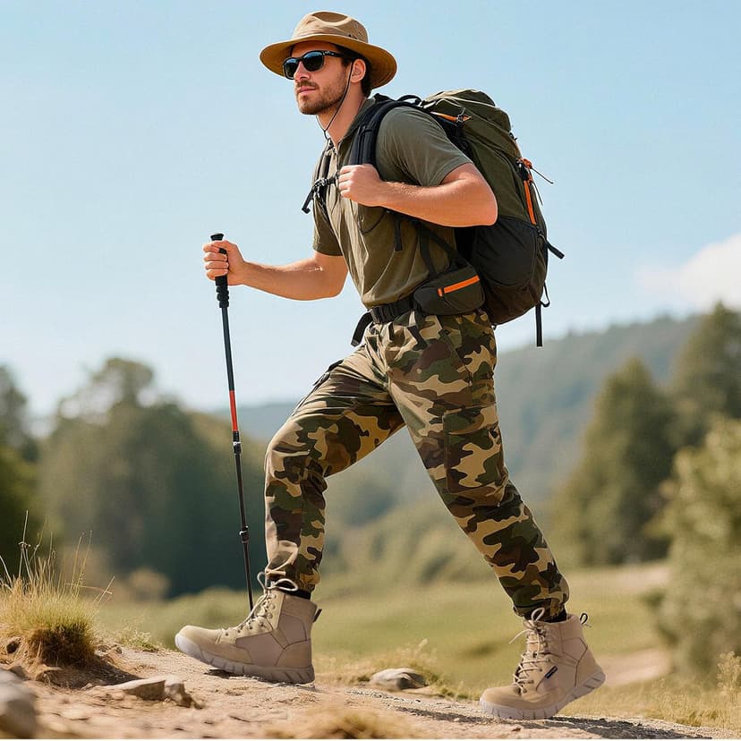 FREE SOLDIER Men's Durable Work Boots 6 Inches Lightweight Waterproof Hiking Boots Suede Leather Tactical Boots