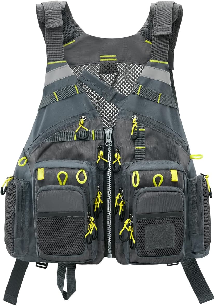 Gonex Fly Fishing Vest for Men Women, Comfortable Adjustable Fishing Vest with Multi-Pockets Reflective Stripes