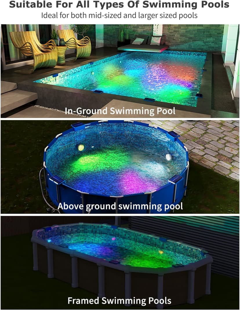 Solar Lights for Pools & Gardens - Waterproof RGB 16 Color Changing LED Lights (4Pack)