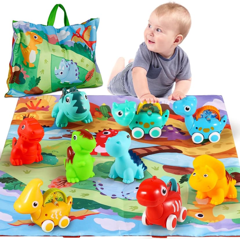 9 PCS Vehicles for Baby Boy Gifts,1 Year Old Toys for Toddler Boy Toys 1-2,1st Birthday Gift for Infant 12 18 Months ALASOU Dinosaur Car Toys for 1 Year Old Boy Gifts with Playmat/Storage Bag B09MN585VM