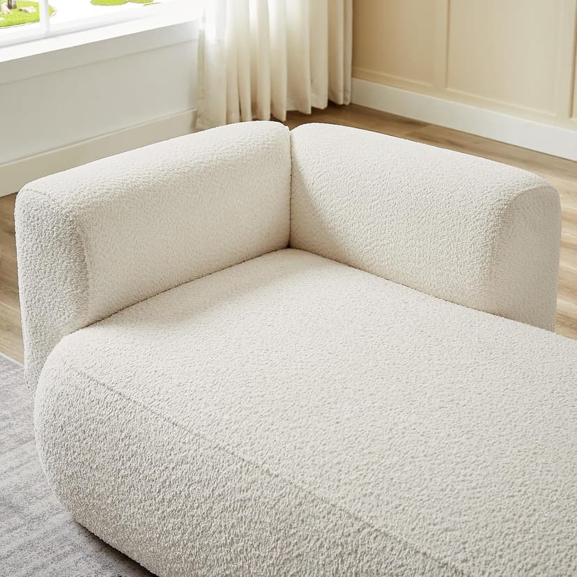 Upholstered Chaise Lounge Indoor for Living Room Bedroom Office Chaise Lounge Sofa：Boucle Fabric Modern Leisure Sofa Recliner Chair Sleeper Indoor (Boucle Cream)