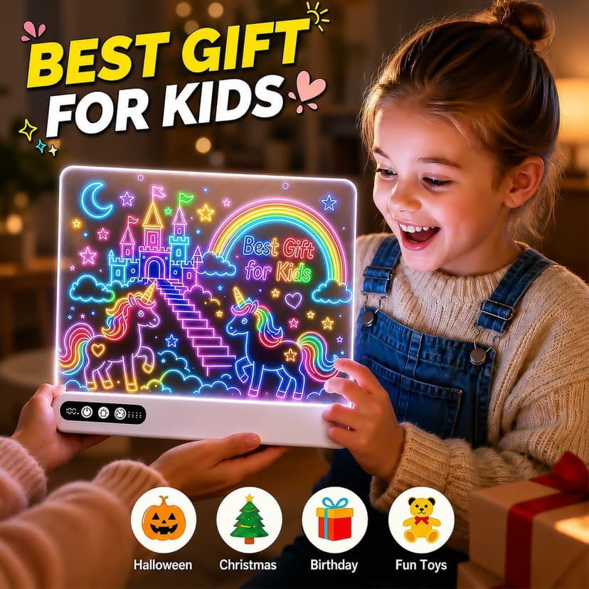 Led Drawing Board with 14 Light Effects,16" Rechargeable Glow Doodle Led Note Board with Colorful Markers,Neon Art Dry Erase Doodle Glow Drawing Tablet,Chritmas Birthday Festival Gifts for Kid (White) B0H1HPZ583