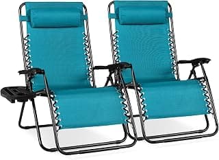 Best Choice Products Set of 2 Extra Wide Adjustable Steel Mesh Zero Gravity Lounge Chair Recliners w/Pillows and Cup Holder Trays - Peacock Blue