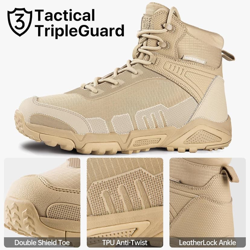 FREE SOLDIER Men's Waterproof Tactical Work Boots Lightweight Comfortable Combat Hiking Boots