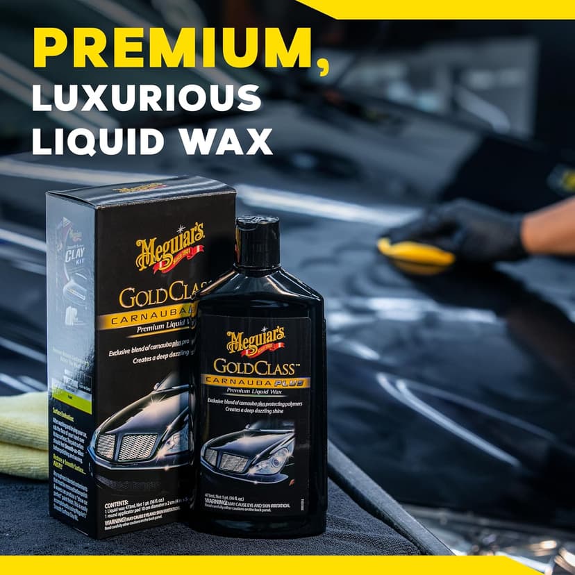Meguiar's Gold Class Carnauba Plus Premium Liquid Wax Kit, Car Detailing Kit with a Pure Carnauba Wax Blend and a Foam Applicator Pad for Keeping Glossy Paint Protected Like a Pro, 16 Oz Bottle