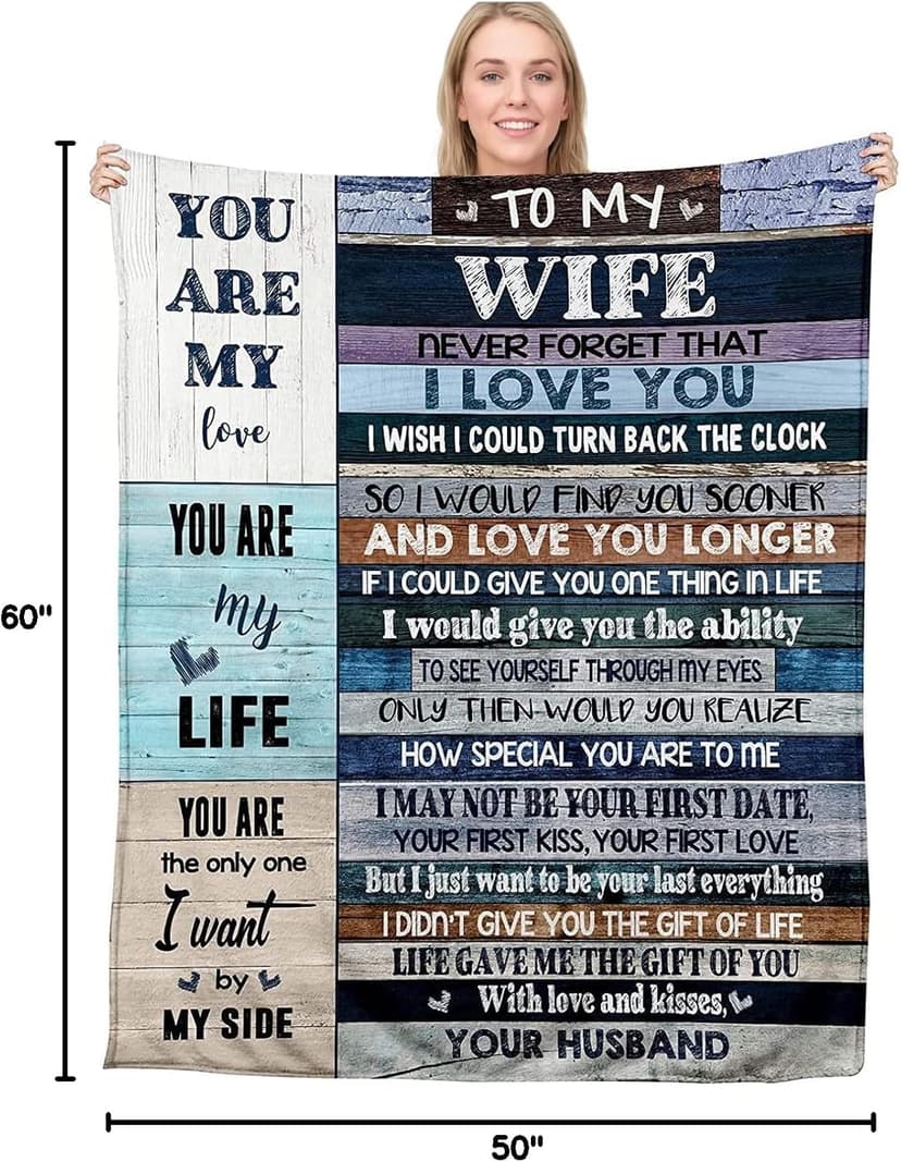 Anniversary Romantic Gift for Wife, Ultra-Soft Micro Fleece Sherpa Throw Blanket, Christmas Day Gifts for Her, Wife Birthday Gifts from Husband, for Bedding Sofa and Travel