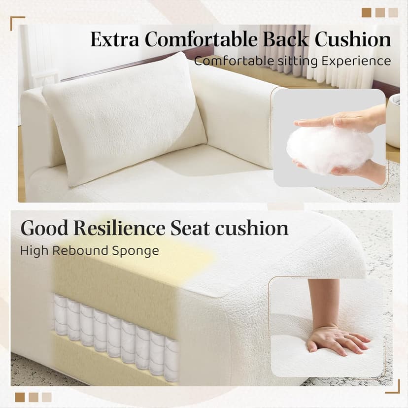 Bezseller Upholstered Chaise Lounge Indoor, Comfy Lounge Boucle Sofa, Modern Leisure Sleeper Sofa with Pillows, Recliner Chair Indoor for Living Room Bedroom Office, Beige