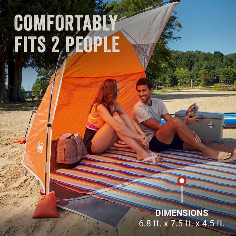 Coleman Skyshade Large Portable Sun Shelter, Easy Setup with Pre-Attached Poles, Canopy Provides Cover from Sand & Sun, Great for Beach, Park, Tailgating, Camping, Backyard & More