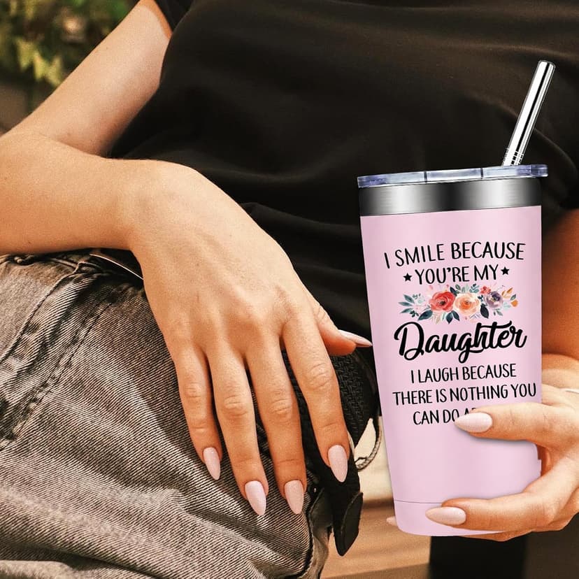 Mothers Day, Christmas, Birthday Valentine's Day Gifts for daughter Adult - I Smile Because You Are My Daughter Grifarny Daughter Gifts from Mom, Dad - to My Daughter Tumbler Cup 20oz