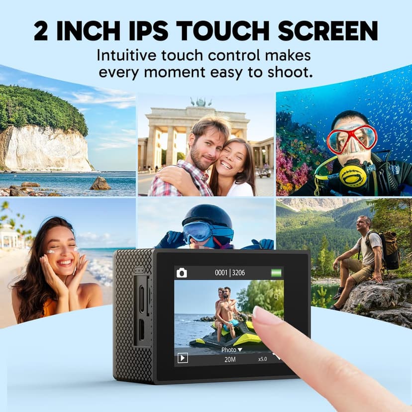 AKASO EK7000 Pro 4K30fps Action Camera with Touch Screen EIS 131ft Waterproof Underwater Camera Remote Control 5X Zoom with Helmet Accessories Kit (Standalone)