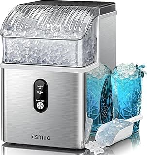Kismile Nugget Ice Makers Countertop,Portable Ice Machine with Crushed Ice, 35lbs/Day,Self-Cleaning,One-Click Operation for Home Use(Stainless Steel Silver)