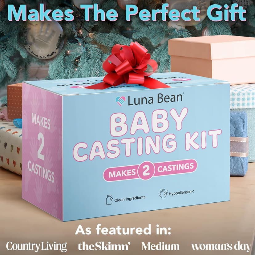 The original baby casting kit - captures newborn hand & foot forever. Non-toxic, safe, easy - perfect new mom gift Luna Bean Baby Casting Kit - Hand & Foot Keepsake Mold, 2pc, New Mom Gift B0DPLBNZNG