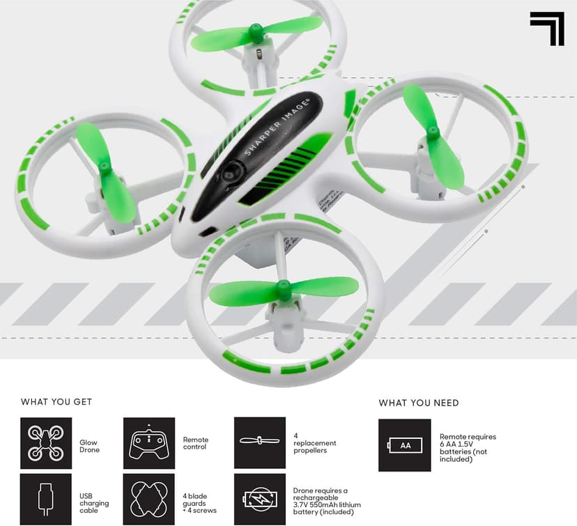 SHARPER IMAGE 2.4GHz RC Glow Up Stunt Drone with LED Lights, Mini Remote Controlled Quadcopter with Assisted Landing, Small Plane for Kids and Beginners, Wireless and Rechargeable