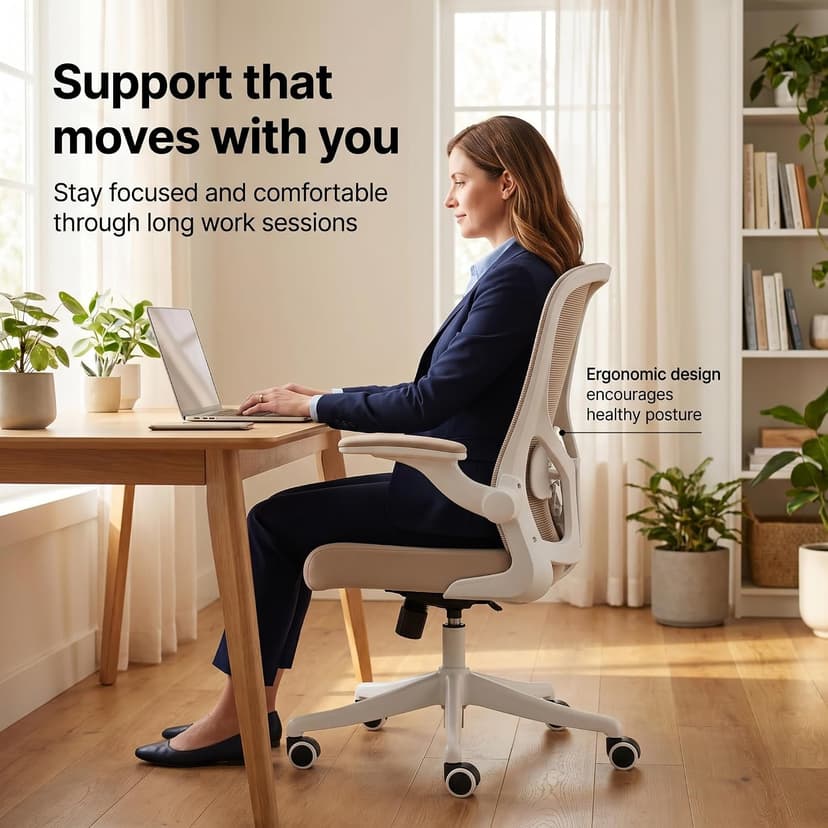 Ergonomic Office Chair with Adjustable Lumbar Support & Flip-Up Armrests - High Back Computer Desk Chair with Thickened Seat Cushion, Rolling Wheels for Home/Office Study Work