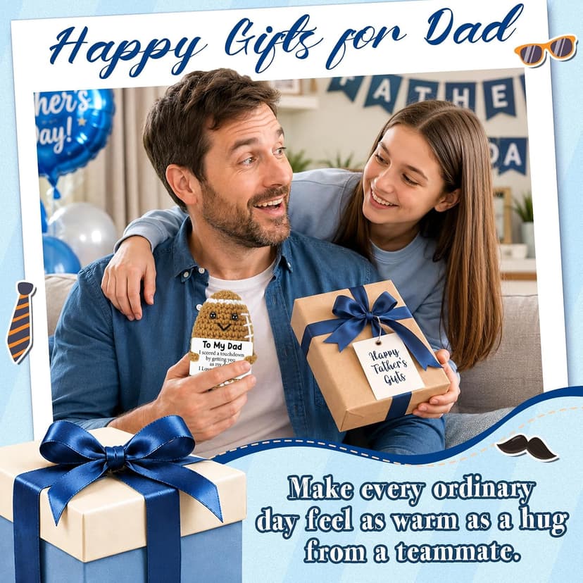 Dad Gifts from Daughter Son Wife, Positive Handmade Crochet Dad Birthday Gift, Funny Cute Small Gifts for Dads, I Love You Girl Papa Gift Idea, Unique Doll for Step-Dads Football