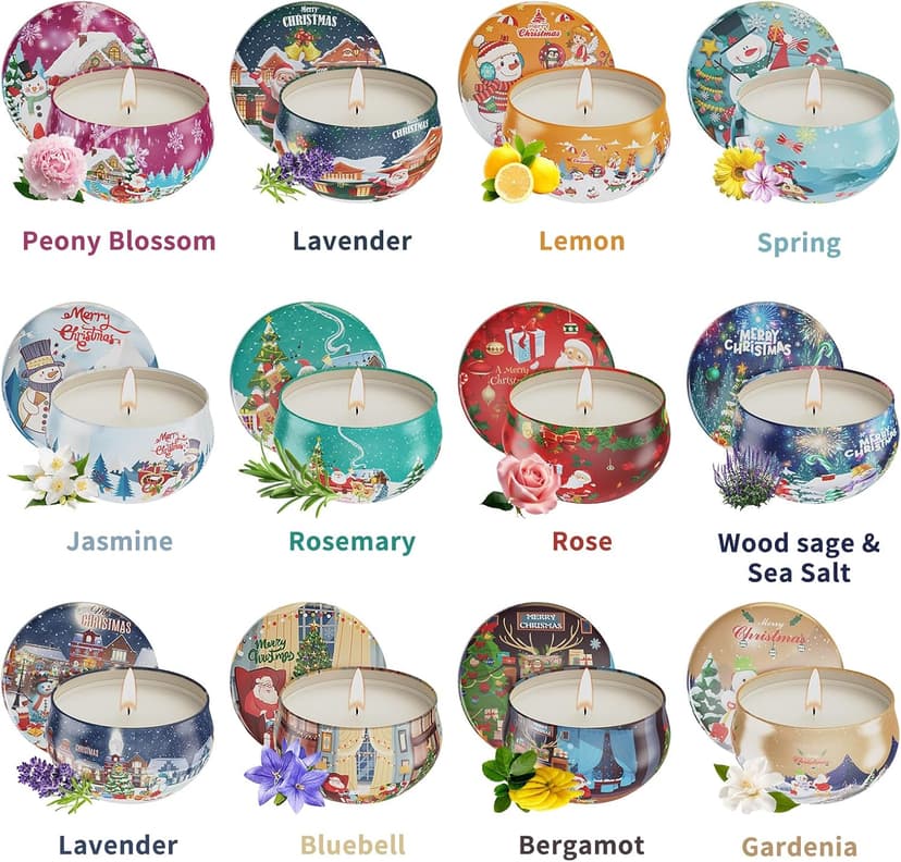 Christmas Gift Sets, Primevolve Scented Candles of 12 Bulk Home Aromatherapy Candles with Fragrances, Gift for Women, Candlelight Dinner Spa Bath