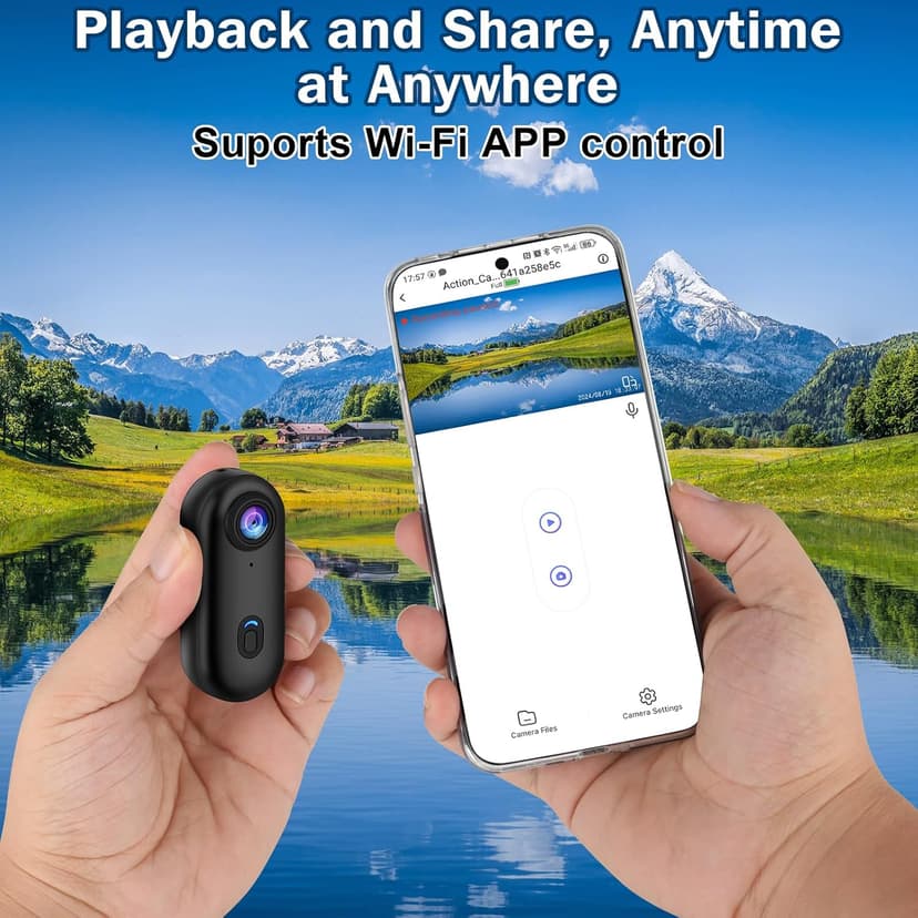 i3 4K Thumb Action Camera, Tiny Size, Mount Anywhere, Small Body Camera with Spring Clip, Portable Vlogging, Hands-Free POV Recording, Helmet Cam for Cycling, Motorcycle (64G-Card, Black)