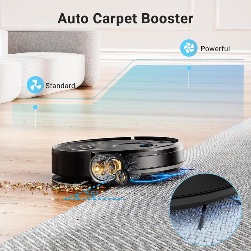 Robot Vacuum and Mop Combo, Robotic Vacuum Cleaner 5000Pa Strong Suction 130 Mins Runtime, Slim, Low Noise, Automatic Self-Charging, Wi-Fi/App/Alexa Control, Ideal for Hard Floor, Carpet, Pet Hair