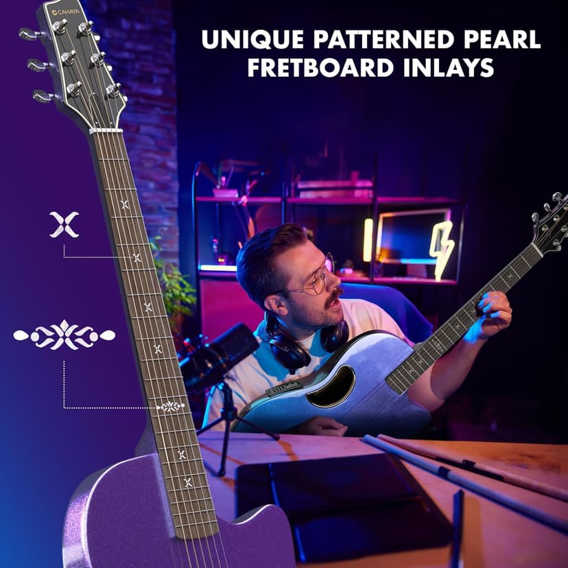 CAHAYA Acoustic Electric Guitar Kit - 41” Carbon Fiber Adult Beginner Set with Bag and Strap Built-In Pickup Rich Resonance & Warm Tone for Performance Ready, Pearl Blue-Purple Finish