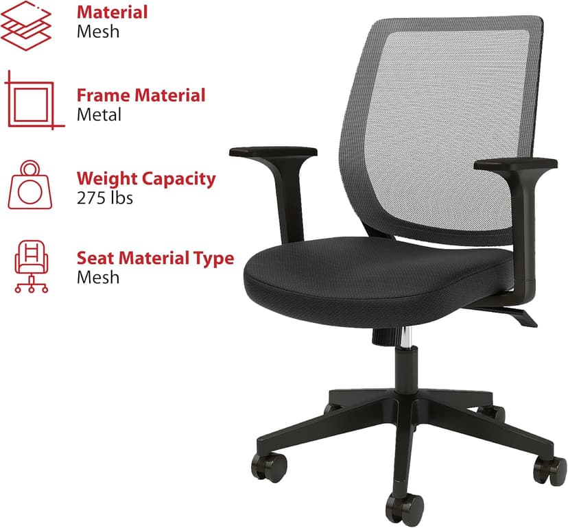 Staples Ergonomic Task Chair, Mesh, Ergonomic, Adjustable Height, Swivel