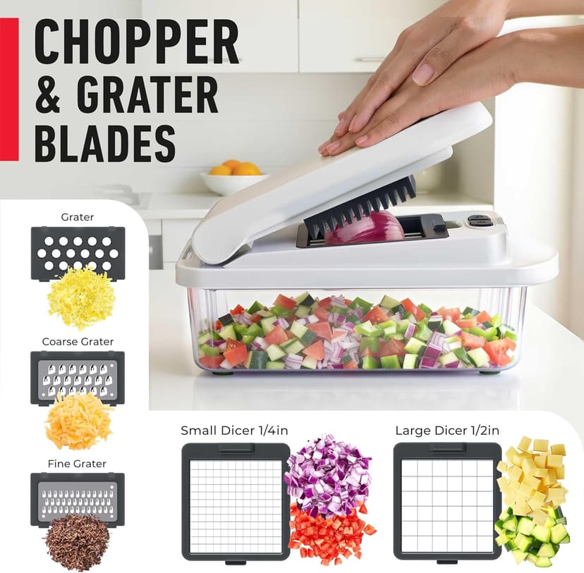 Mueller Pro-Series 10-in-1, 8 Blade Vegetable Chopper, Mandoline Slicer, Food Chopper with Container, Fruit Slicer, Kitchen Gadgets & Accessories, Home Essentials