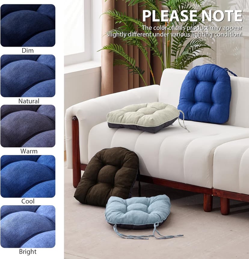 IASEAHK Chair Cushions for Dining Chairs, Seat Cushions for Kitchen Chairs, Indoor Seat Cushions with Ties, Tufted Foam Chair Pads, Non Slip Chair Cushions Set of 4, 15.5" x 15.5" x 4", Navy Blue