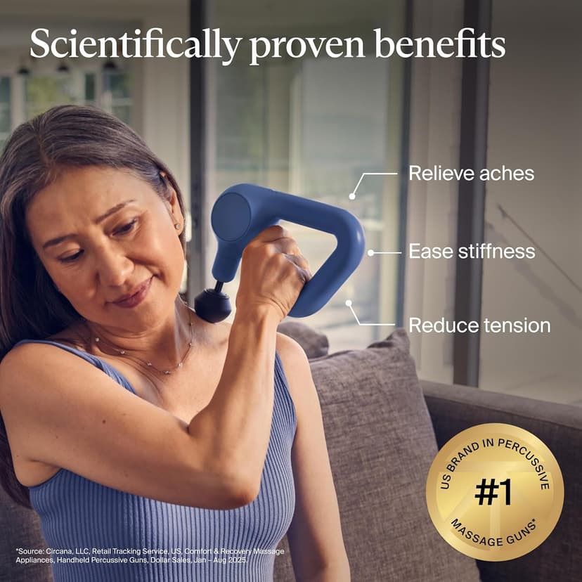 Quiet Handheld Percussion Muscle Massager for Back, Leg & Shoulder Pain Relief. Lightweight, Easy to Use, Ergonomic Grip TheraGun Therabody Relief Massage Gun | for Daily Comfort | 3-Speed | Navy B0CNS894RH