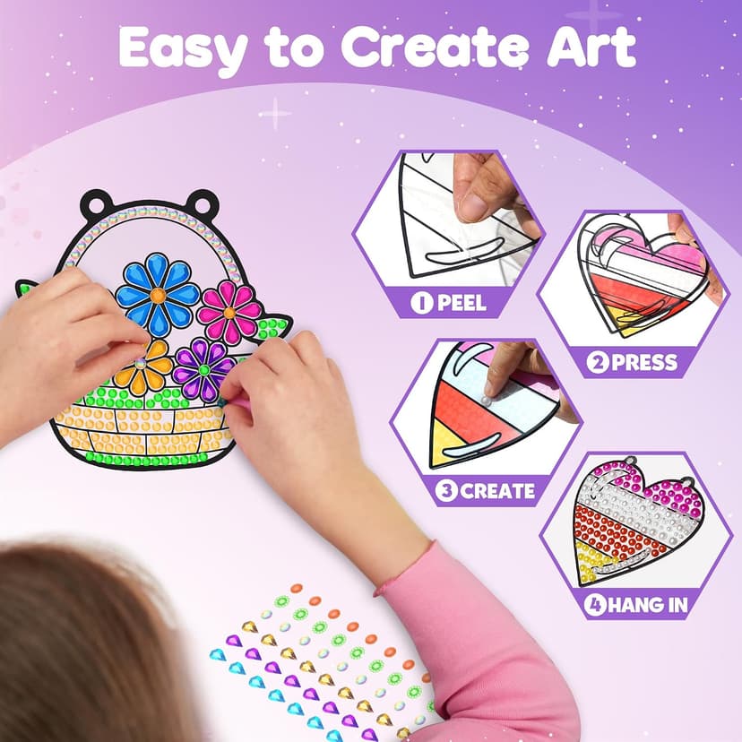Birthday Gifts Kit for Girls Boys Ages 4 5 6 7 8 9 10 Years Old DIY Creative Kids' Mosaic Kits Diamond Art Crafts Toys ZIZZ Diamond Window Art Suncatcher Kits for Kid 5PCS Gem Painting Crafts B0FM3YQY2W